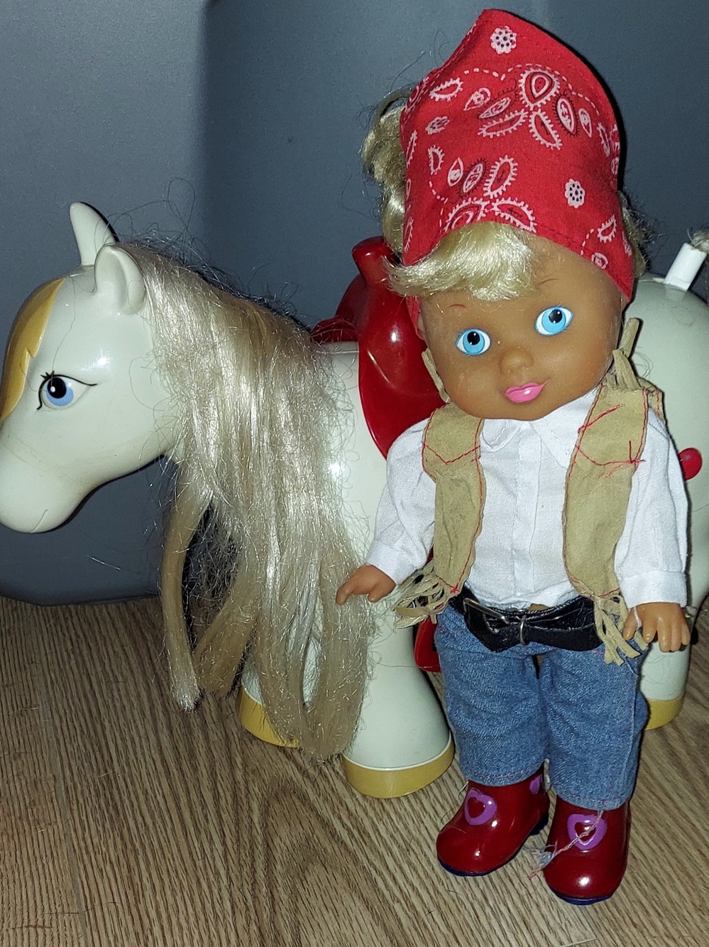 Kids Cowboy Doll with Red Bandana and Red Boots And Toy Horse